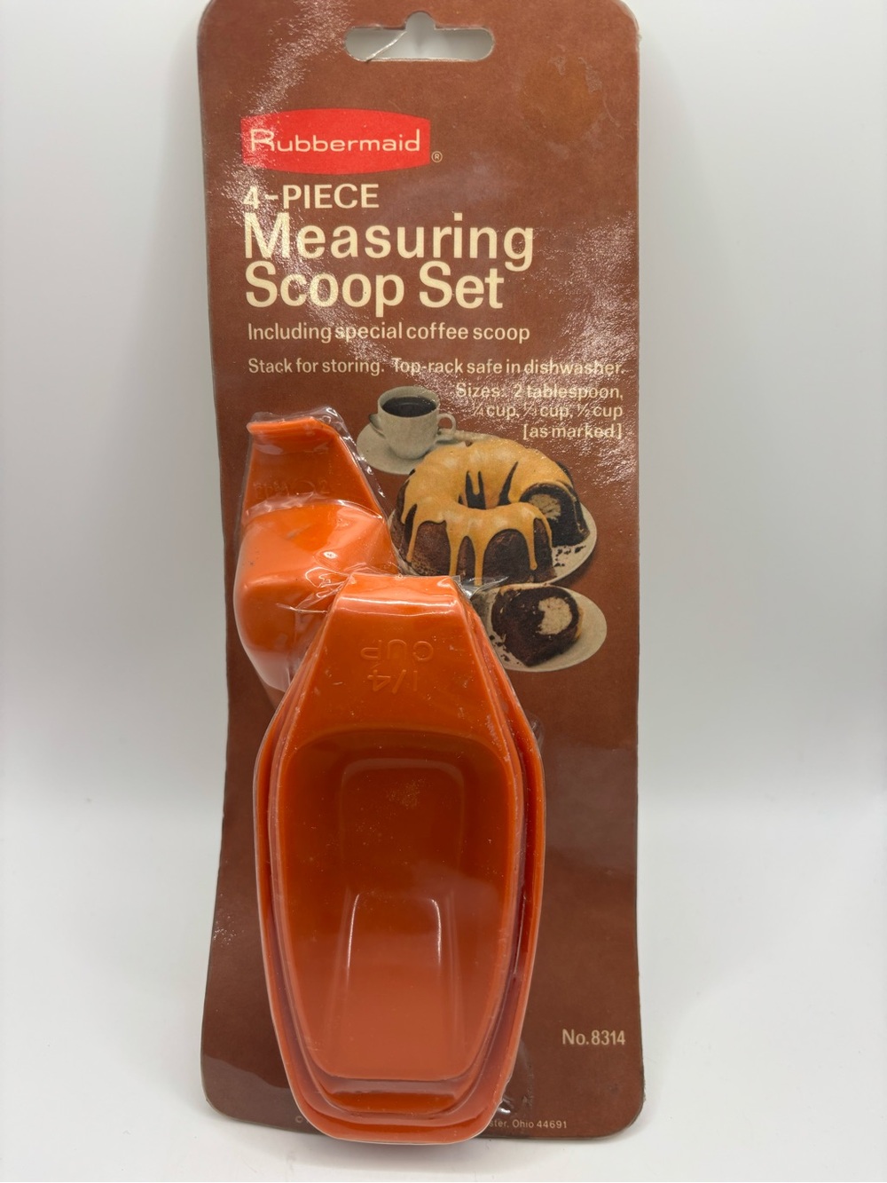 Vintage Rubbermaid MCM Measuring Scoop Set #8314 Orange 1974 NOS DAMAGE pkg